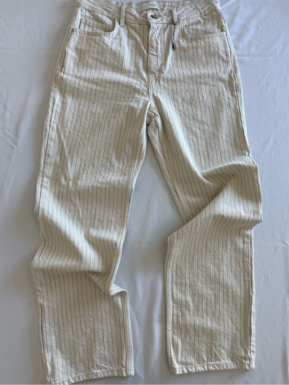 Zara Cream Trousers with Navy Pinstripes
